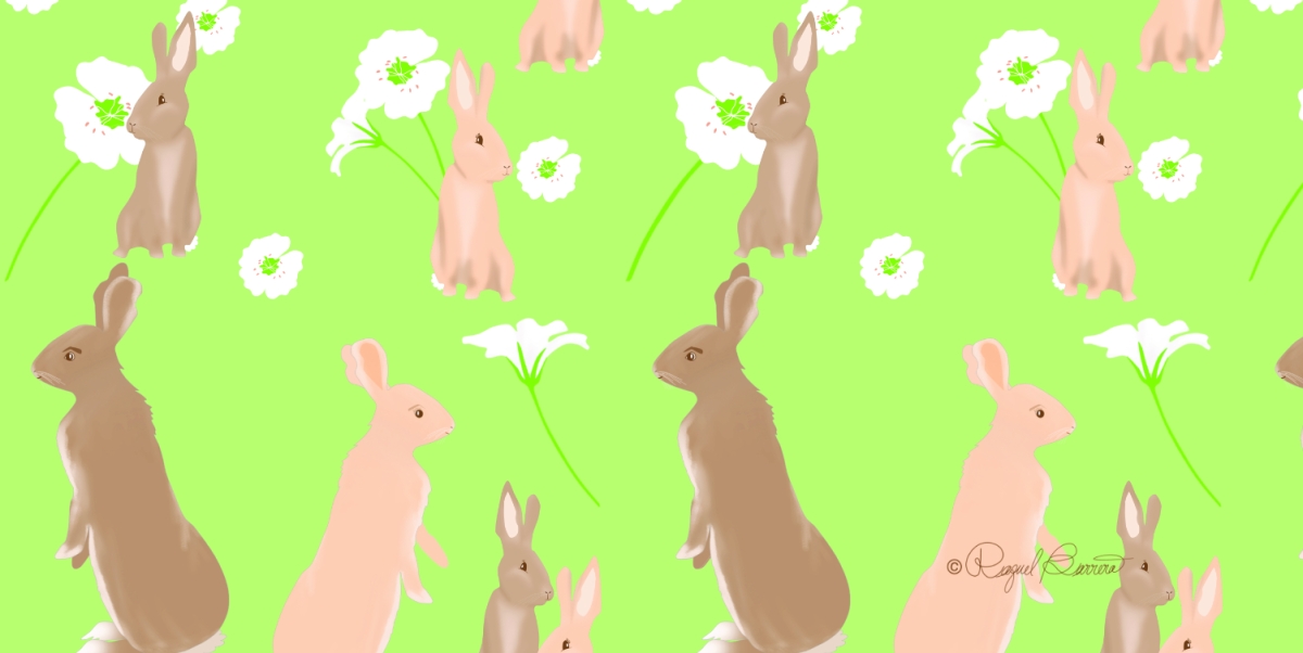 Cottontail Rabbits Pattern, Digital Illustration – Beauation